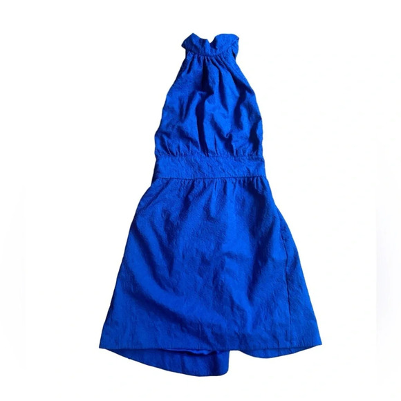 Betsey Johnson Blue Eyelet Halter Backless Mini Cocktail Garden Wrap Dress Sz 10 - Picture 4 of 13